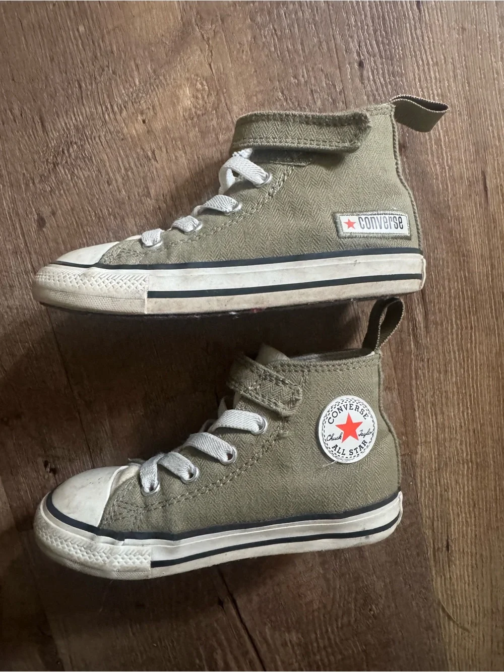 Converse Kids High Top Sneakers in Olive Green with White Accents